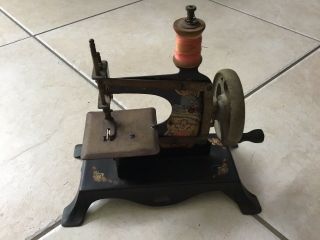 Antique Miniature Sewing Machine German Toy Hand Crank,  Vintage