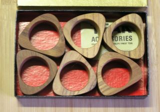 Vintage Otagiri Teak Wood Napkin Rings Mcm Set Of 6 Japan