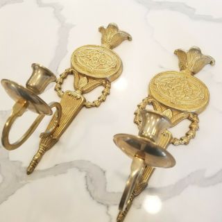 Pair Set of 2 VINTAGE ANTIQUE BRASS Wall Mount Sconce Taper Candle Holder Gold 2