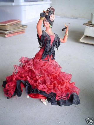 Unusual Vintage Plastic Flamenco Woman Doll Marin Spain 6 1/2 " Tall