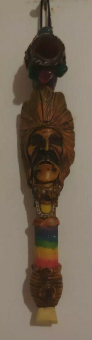 Indian Chief Head Smoking Pipe Vintage Folk Art