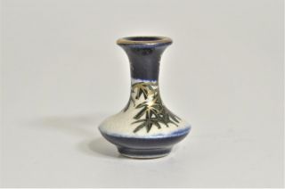 Vintage Dollhouse Miniature Porcelain Ceramic Blue,  Gold Bamboo Vase Japan