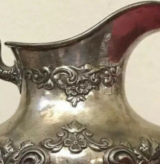 Antique Theodore Starr Sterling Silver Floral Repousse 3 Pint Water Pitcher 2
