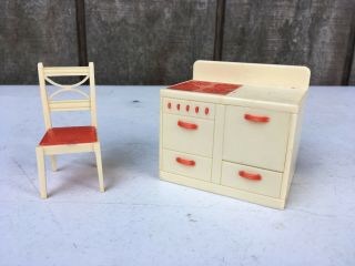 Vintage Doll House Renwal K69 K - 69 Oven With Chair And Pie