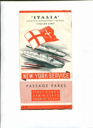 Vintage Cruise Line Brochure Italia Italian Line Passage Fares 1950 All Class