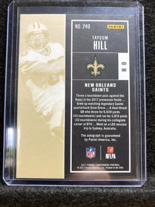 Taysom Hill 2017 Panini Contenders 249 Saints RC Rookie Ticket Auto Autograph 2