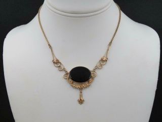 Vtg Van Dell 1/20 12k Gold Filled Victorian Style Black Onyx Necklace 15.  25 "