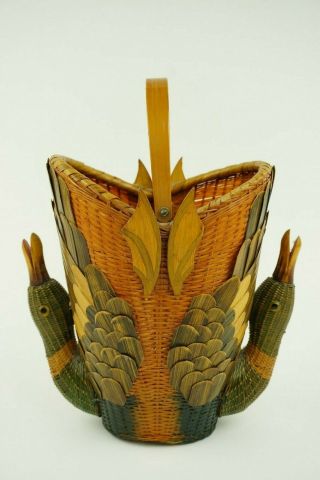 Vintage Handmade Duck Basket Peoples Republic China Wicker Weave
