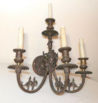1800 ' s antique Victorian ornate figural bronze electrified gas wall sconce brass 2