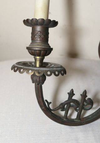 1800 ' s antique Victorian ornate figural bronze electrified gas wall sconce brass 3