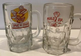 Vintage " Dog N Suds Drive In " & “mugs Up”glass Root Beer Mug 6 " Heavy 1960s
