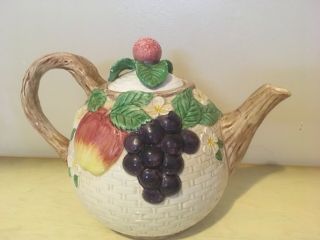 Vintage 1990 Fitz and Floyd Fruit Fair Teapot Strawberry Cherry Apple Grapes 2