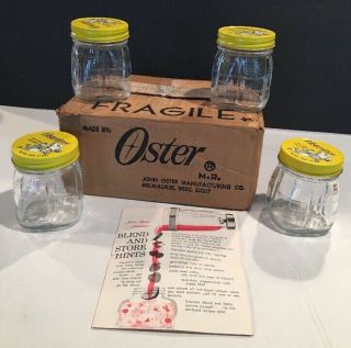4 Vintage Osterizer Mini Blend & Store Glass Jars With Lids,  Box And Guide
