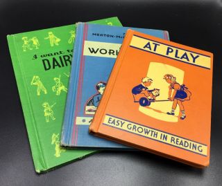 3 Primers 1938 - 1957 - At Play - I Want To Be A Dairy Farmer - At Work And Play