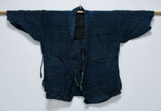 Japanese Kimono Antique Hemp Cloth Jacket / Fine Indigo Blue / Vintage /354