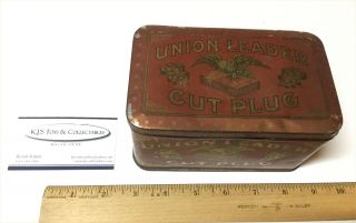 Vintage Union Leader Cut Plug Chew Medium Tin Advertising Tobacco Tin