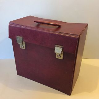 Vintage Burgundy 12” Vinyl Record Storage Box With Key