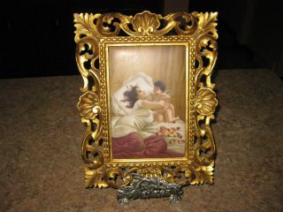 Antique German Painting On Porcelain Plaque Lady Holding Cherub Signed Numbered