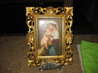 Antique German Painting On Porcelain Plaque Mother Holding Child Signed Numbere