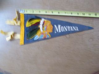 Rare Vintage Montana Pennant - Native American Indian Chief With Feathers