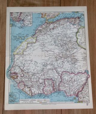 1936 Vintage Map Of Western Africa / Morocco Sahara Nigeria Gambia