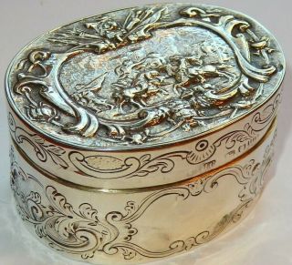 English Solid Silver Table Snuff Box With Battle Scene Lid Heavy H/m London 1787