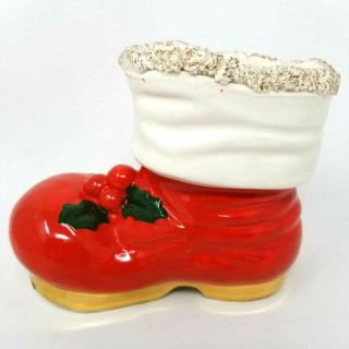 Vtg Japan Figural Christmas Ceramic Santa Boot Bank Spaghetti Gold Gilt Trim