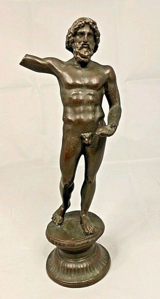 Antique Victorian 19thc Grand Tour Bronze Sculpture Greek Male Man Nude 11 "