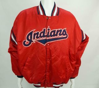 Vintage Starter Mlb Cleveland Indians Satin Bomber Jacket Men 