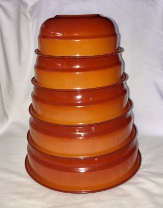 Vintage Dutch Orange Enamel Ware 5 Bowl Nesting Set