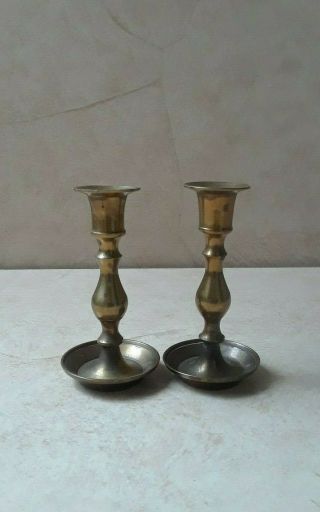 Vintage Brass Candlestick Holder W/ Drip Tray,  Petite Brass Taper Candle Holders