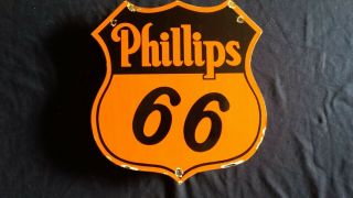 Vintage Phillips 66 Gasoline / Motor Oil Porcelain Gas Pump Sign