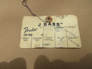 Vintage Fender Guitar Jazz Bass Inspection Tag 1960s 1970s