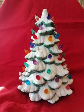 Vintage 9 " Ceramic Lighted Snowy Christmas Tree Top Only - Dated 1978 -