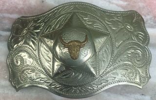 Vtg Unique Rockmount Denver Colorado Nickel Silver Belt W/ Belt Buckle