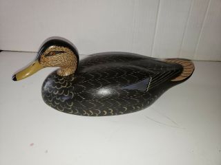 Quaker Box Hand Carved Wooden Black Duck Decoy Figure