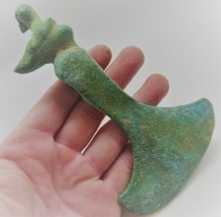 Finest Circa 1000bce Ancient Luristan Bronze Axe Head With Bird Terminal