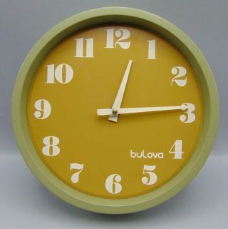 Vintage Plastic Bulova Wall Clock Green Orange 1970 
