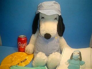 Vintage 20  Stuffed Snoopy Doll With Railroad Costume & Doctors Outfit