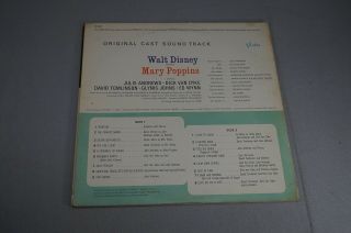 VINTAGE WALT DISNEY MARY POPPINS SOUNDTRACK 33 1/3 RPM RECORD ALBUM 2