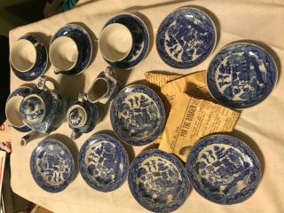 Japan Miniature Childs Tea Set Blue Willow Bone China Complete Vintage 21pieces