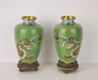 A Chinese Small Cloisonne Vases With Imperial Dragons & Stands