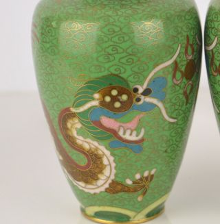 A CHINESE SMALL CLOISONNE VASES WITH IMPERIAL DRAGONS & STANDS 3