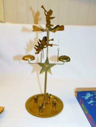 Vintage Swedish Angel Chimes Brass Christmas Candle Holder W Box Gold Spinner