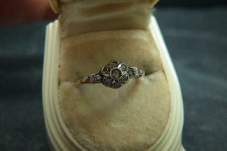 Lovely Antique Art Deco Paste Sterling Silver & 9ct Gold Daisy Ring Uk Size N/o