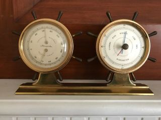 Vintage Airguide Instrument Co Barometer Temperature Nautical Ship Wheels