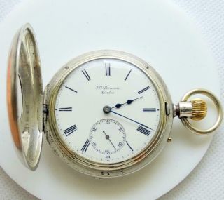 Antique 1892 J.  W.  Benson Geneva Winding Half Hunter Silver Cased Pocket Watch.