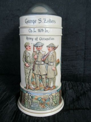 Antique Rare World War I Army Of Occupation German Beer Stein,  16th Infantry
