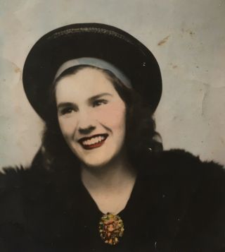 Vintage 1940’s Pretty Young Lady Tinted Color Photo Booth Snapshot