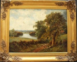 Large 19th Century View Of Oxford At Harvest Time Signed Antique Oil Painting